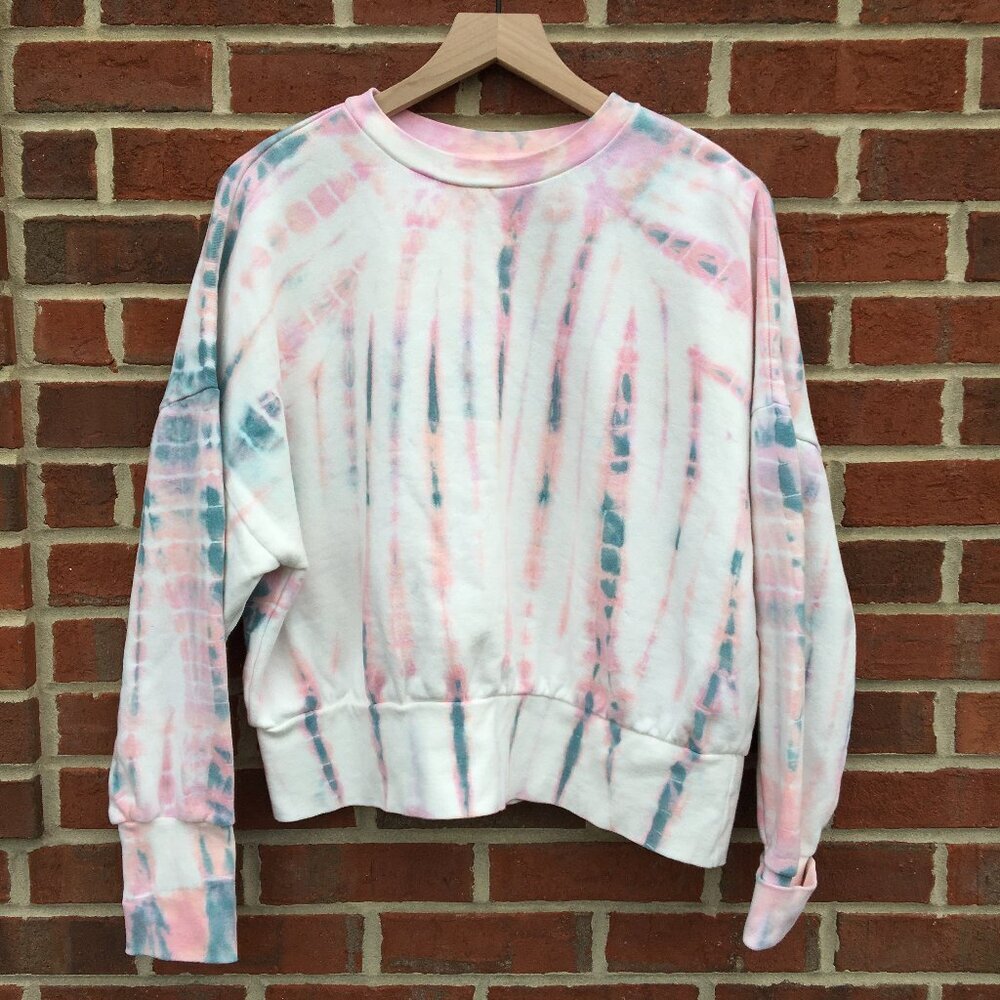 Old Navy Tie Dye Sweatshirt Womens Large White Pink Multicolor Hippie Comfy